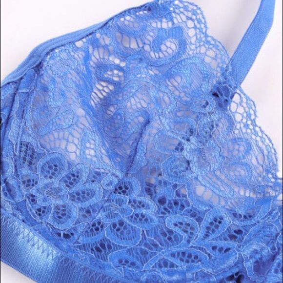 Blue Lace Bra & Panty Lingerie - Picture 8 of 9